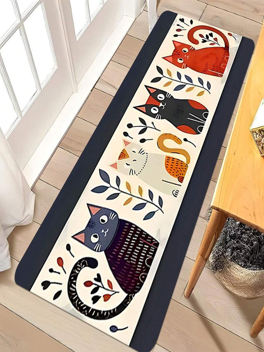 1/2pcs Multi Colored Cobalt Cat Element Pattern Printed Floor Mat, Perfect For Bedroom, Hallway, Living Room, Home Decoration, Indoor And Outdoor Door Mats, Home Decoration Carpets, Living Room And Bedroom - Multicolor - View 1
