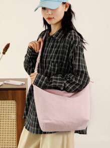 Women's Crossbody Bag Drawstring Shoulder Strap Pleated Canvas Bag Underarm Bag Casual Large Capacity Shoulder Bag