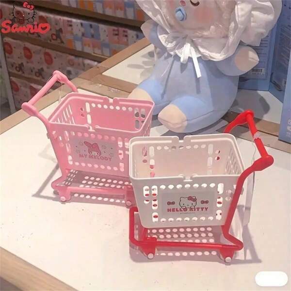 Sanrio (Geautoriseerd) 1 stuk Sanrio Trolley Desktop Cosmetische Opbergdoos, Leuke Jade Kulomi Diversenmand, Multifunctionele Opbergdoos, Geschikt voor Alle Soorten Opslag
