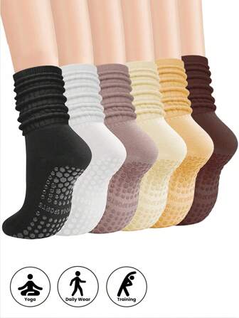 1/2/3/6双女士普拉提防滑瑜伽袜，防滑袜，中性医院袜，脚踝支撑，减震运动袜