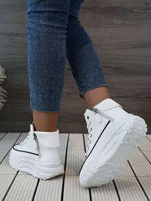 New Breathable Color-Blocking Dad Shoes 2025 Spring Sports Shoes High Top Thick Sole Height-Enhancing Outdoor Street Photography And Leisure - trắng - Xem 5