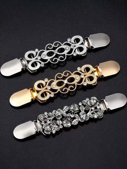 1/3 Pcs Vintage Shirt Dress Clips Back Cinch Sweater Shawl Clips Cardigan Brooches Decor 3 Style For Women