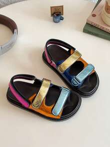 2-5岁儿童夏季新款拼色时尚女童凉鞋韩版软底露趾钩环沙滩鞋 - 彩色 - 查看 3