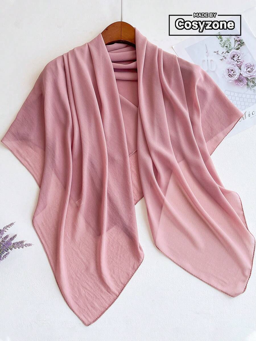 1pc Minimalist Solid Color Lightweight Breathable 110cm Chiffon Square Scarf, Women Fashion Versatile Bandana, Thin Summer Sun Protection Neck Scarf - Light Pink - View 1