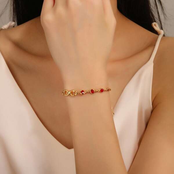 1 Piece Delicate Three Dots Red Bowknot 18K Genuine Gold Plated Bracelet, Fashion Women's Gold Bracelet