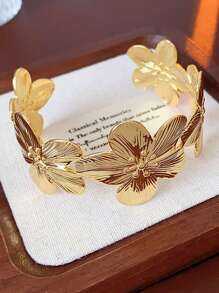 1 pieza de brazalete con apertura floral de diseño minimalista y con estilo europeo y americano, con un toque de lujo elegante, adecuado para el uso diario de las mujeres