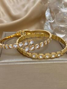 Juego de pulseras de acero inoxidable chapado en oro de 18 quilates con cristales de circonio cúbico para mujeres y niñas, regalo para el Día de la Madre, accesorio para bodas y fiestas, regalo para maestros, graduación, pulsera bohemia elegante para verano, viajes y festivales, para fiestas diarias, accesorios para rave/baile de graduación, joyería dorada amarilla