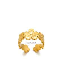1 Pieza Anillo de Pétalos de Flor de Acero Inoxidable para Mujer, Dama, Elegante Chapado en Oro de 18k, Anillo de Boda Diario, Regalo de Joyería para Fiestas