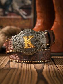 1 件字母合金扣 PU 压花时尚个性腰带夏季、学校休闲、商务、男朋友丈夫父亲爸爸男士礼物、日常穿着、时尚、青少年、户外、度假、运动、旅行、街头、波西米亚风、复古