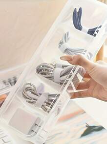 1PC Transparent Storage Box, Simple Storage Bag, Long Strip Organizer Case For Digital U Disk, Charger, Earphone, Mobile Phone Accessories, Data Cable, Charger, Desktop Storage & Organizer Box For Home, Office. School Supplies,Back To School