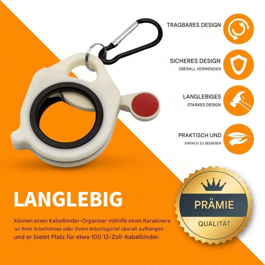 NetHong Wire Zip Tie Carrier Holder Grabber Organizer W/ Keychain - Round White - View 1