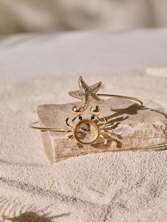 Tropiscape 1件装海星螃蟹海洋生物上臂环女士臂套臂镯饰品夏季度假饰品度假氛围休闲海滩秋季圣诞节冬季圣诞礼物