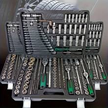 Multi-Purpose Vehicle Repair Tool Set, 46 & 216 Pieces Motorcycle Maintenance Set With Plastic Storage Box, Outdoor Cycling Emergency Bicycle Repair Tool Set, Including Hex Wrenches, 1/2 & 3/8 Drive Deep And Standard Sockets, Universal Joints, Screwdrivers, Ratchets, Sliding Bars. It Is Suitable For DIY Enthusiasts And Mechanics, And Applicable To The Repair And Maintenance Of Automobiles, Motorcycles, Bicycles And Machinery.