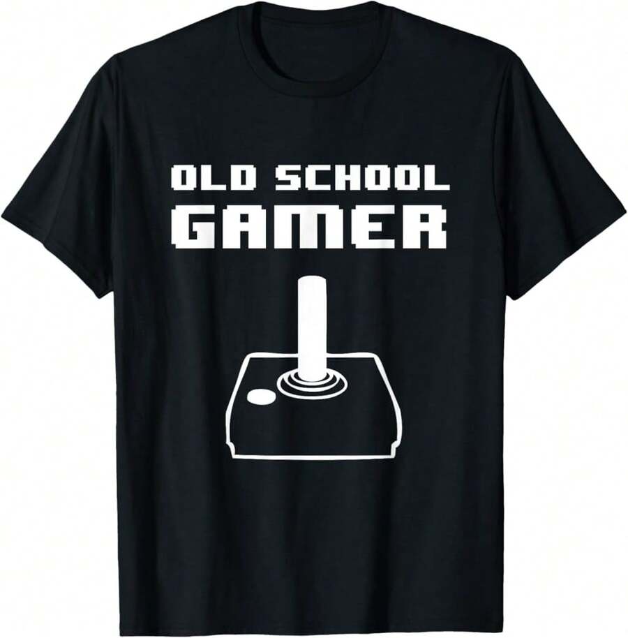 Old School Gamer Graphic T-Shirt Joystick Design Gift For Crafters Father's Day Gift For Dad - Black - View 1