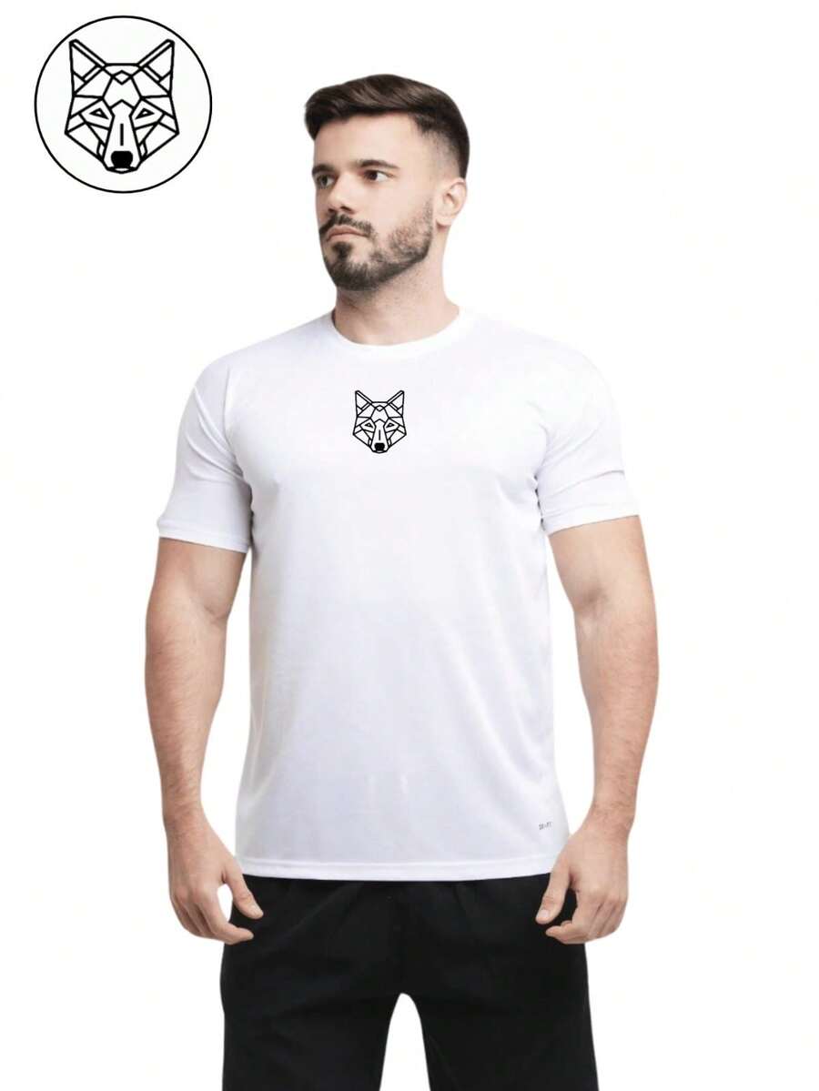 Men's Dry Fit Shirt - Raposinha 01 - Gym Running Workouts - White - View 1