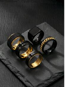 5pcs Stainless Steel Personalized Men's Ring Set, Includes 1 Chain, Matte Finish, Stress Relief Rings, Suitable For Men & Women, Daily Matching, Perfect Gift For Holidays, Dates