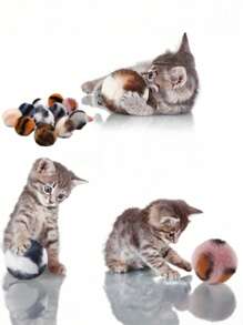 5pcs/10pcs Plush Cat Toys Balls - Interactive Pets Toys Plush Balls With Morp Stripes, Suitable For Cats And Dogs - Soft, No Battery Required