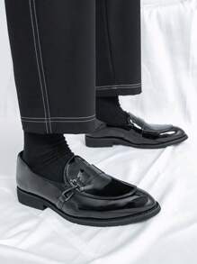 Slip-On Slip-On Glossy Loafers, Solid Black, Casual Leather Shoes With Spiczasty Nosek Dla Mężczyzn. Nadają się na Ślub, Imprezę Lub Nieformalne Okazje, Slip-On Design