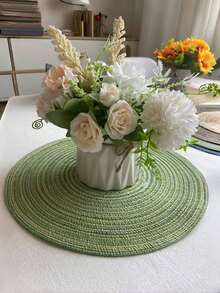 1 件/4 件/8 件圆形编织杯垫（18 厘米）/餐垫（36 厘米），家用圆形防污防烫可洗厨房餐桌垫，适用于家庭聚会、婚礼、派对、日常使用，绿色 - 綠色 - 查看 2