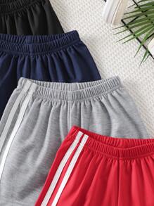 4PCS Sets Of Young Boys' Casual Sports Solid Color Shorts Suits, Comfortable And Simple College Style Jogging Shorts, Suitable For Summer Outdoor Vacation, Party, Cycling, Running, And Daily Wear