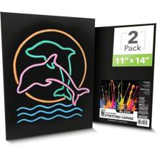 Black Canvas, Stretched Canvases For Painting, Supplies For Artists, 11x14, 2-Pack
