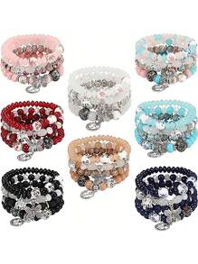 4-5pcs Bohemian Bracelets For Women Stretch Multilayer Colorful Beads Bracelet With Charm Jewelry