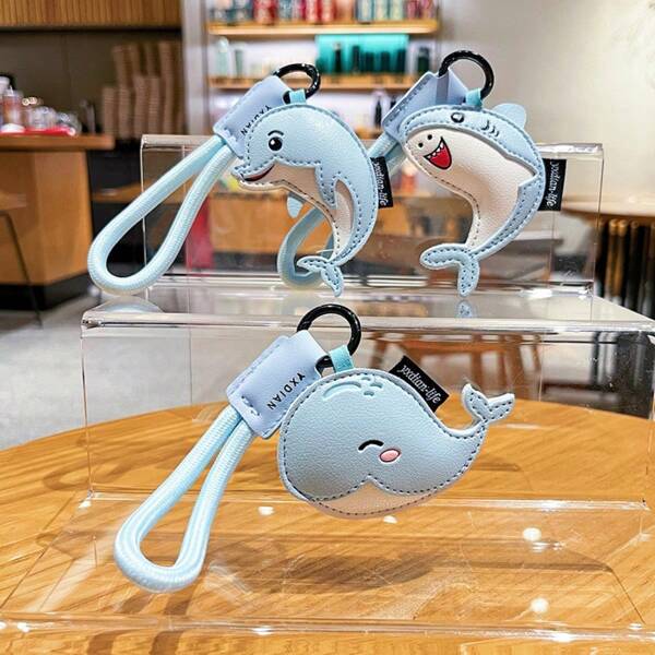 1PC Cartoon Underwater Animal PU Leather Keychain - Light Blue Cute Bag Strap Weaving Rope, Women's Fashion Accessories, Fun Whale Design, Small Item Organizer, Exquisite Craftsmanship, Safe Single Loop Design, Suitable For Women's Bags And Car Keys - Ideal Gift For Girlfriend Or Lover, Love Keychain Accessories