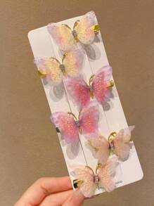 6/12 Pcs Butterfly Cute Boho Double Layer Mesh Butterfly Hairpins, Simple And Versatile Daily Headwear