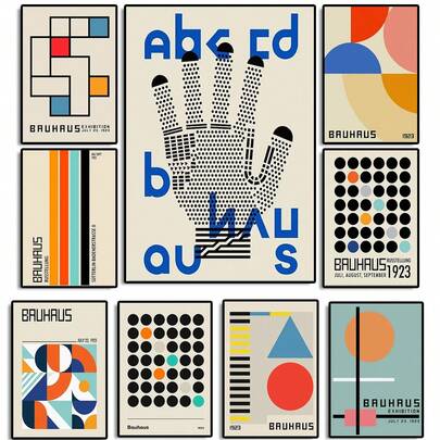 1 adet Duvar Sanatları Posterleri Çerçevesiz Vintage İskandinav Basit Soyut Duvar Sanatı Bauhaus Modern Geometri HD Tuval Poster Baskıları Ev Yatak Odası Oturma Odası Dekorasyonu, Tuval, Vintage