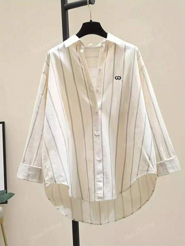 Striped Letter Graphics Sheer Stylish Front Short Back Long Embroidery