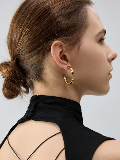 3sets Stainless Steel Minimalist C Circle Stud Earrings For Women, 14k Christmas Winter Christmas Gifts