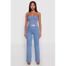 Daisy Strapless Corset Denim Jumpsuit - Multicolor - View 2