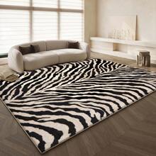 1pc Zebra Pattern Decorative Rug, Modern Mat Aesthetic Floor Pad, Enjoy Happiness By Stepping On The Mat, Vintage Abstract Geometric Pattern Mat, Suitable For Living Room, Bedroom, Office Minimalist Room Decor, Soft Velvet Material.