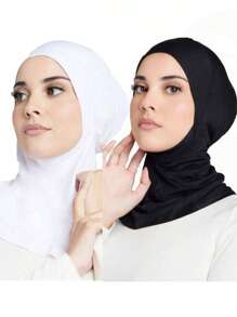 2 pièces Femme Mode Couleur unie Élastique sous le menton Foulard Bonnet Béret pour Femmes Abaya Utilisation quotidienne Sous Casquette