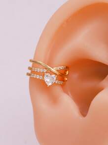 2pieces Fashionable & Simple Heart Stacking Beach Ear Clips, Micro Inlaid Sparkling Cubic Zirconia Exquisite Clip Earrings, Wear Ear Percings, Very Suitable For Women's Daily Wear