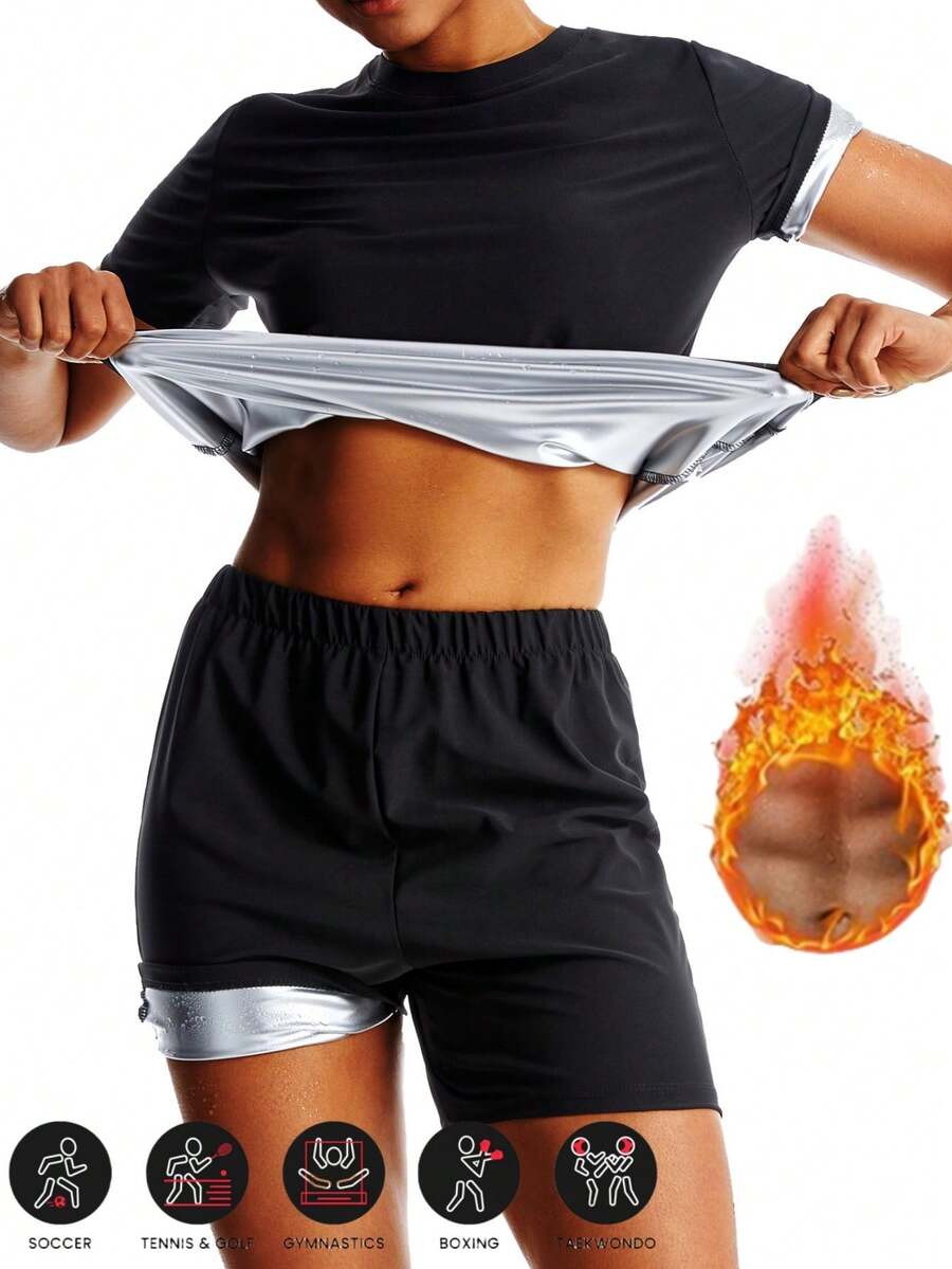 1set,Outdoor Sports Short Sleeved Shorts Body Shaping Sweatshirt Set, Suitable For Cycling, Hiking, Fitness, Yoga And Other Sports, Cross-Border Hot Selling Women's Short Sleeved Shorts Coated Sweatshirt Set Workout Clothes 1set,Outdoor Sports Sweatshirt Long Sleeved Long Pants Shapewear Set, Suitable For Yoga, Running, Cycling, Hiking And Other Sports, Cross-Border Hot Selling Women's Long Sleeved Long Pants Sweatshirt Set Workout Women Sets - Silver - View 1