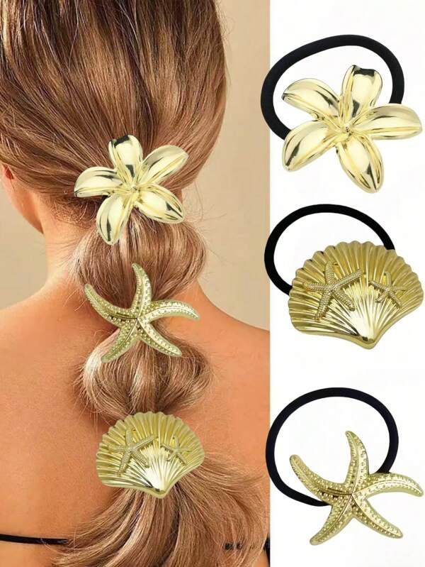 3 peças de elásticos de metal para cabelo, prendedor de rabo de cavalo premium, acessórios elásticos para penteados, prendedores de rabo de cavalo, elásticos para cabelo, elásticos para cabelo, scrunchies, corda de cabelo