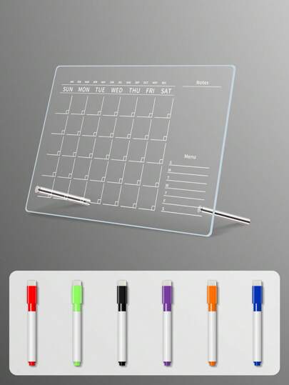 1pc Reusable Whiteboard (Comes With 6 Magnetic Dry-Erase Markers), Home Message Board, Hanging Display Board, Monthly Planner, Transparent Erasable Writing Board, Memo Reminder Display