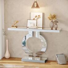 Tribesigns Modern Mirrored Console Table, Glass Sofa Table With Mirror Finish, 43-Inch Entryway Table With O-Shaped Base, Rectangular Accent Foyer Table For Living Room Hallway Entrance (Silver) - Silver - View 10