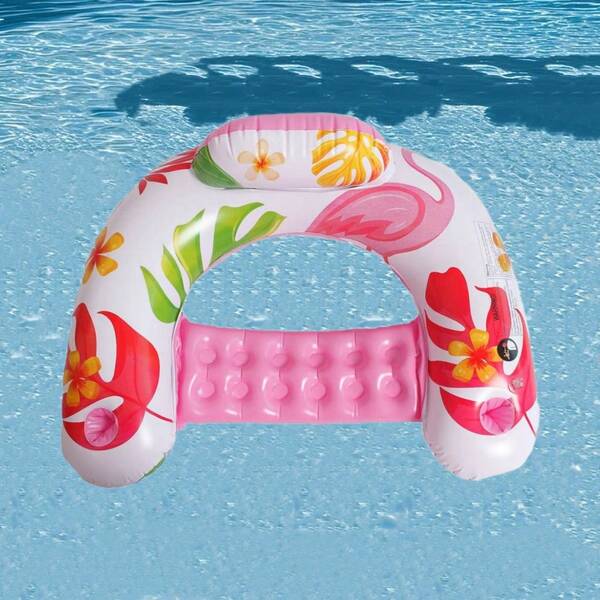 Flotador inflable de piscina en forma de U con estampado de palmera en color rosa