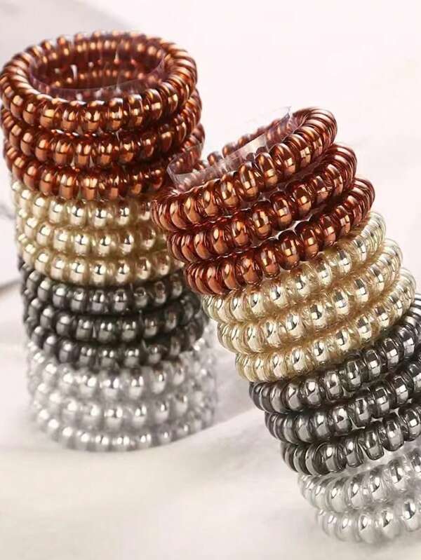 4/12pcs Thick European And American Style Spiral Hair Ties, Metal Color Hair Accessories