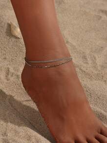 1pc Summer Beach Sexy Ins Style Double Layer Chain Anklet For Women's Foot Jewelry