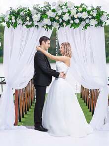 2 件白色透明薄纱背景窗帘，透明背景窗帘，适用于婚礼、招待会、照相亭和家居装饰 - 适用于订婚、迎婴派对、生日、椅子彩带和节日派对摄影背景墙装饰 - 白色 - 查看 2