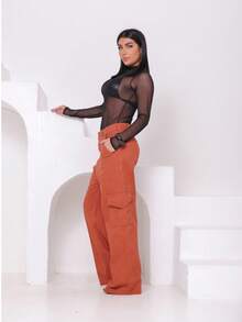 Wide Leg Cargo Jeans - Rust Brown - View 6