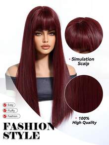 红色长直发合成耐热假发红色假发带刘海女士假发适合角色扮演派对 - 紅色 - 查看 9