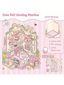 Stickers *3 + Scene Card *1 DIY 3D Sticker Scene Miniature Scene Stickers, Landscape Collage, Handbook Stickers, DIY Collage Paintings Cartoon Cute Planner Stickers Educational Handbook Leisure Toys - Multicolor - View 4