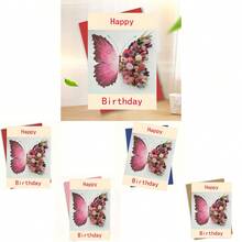 1pc Beautiful Floral & Butterfly Happy Birthday Greeting Card,School Supplies,Back To School