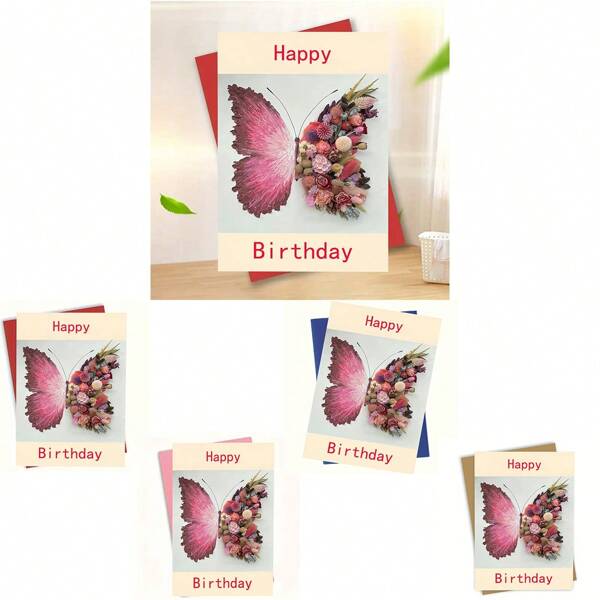 1pc Beautiful Floral & Butterfly Happy Birthday Greeting Card