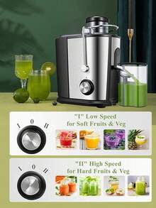 Juilist Juicer, 600W Juicer Machines With Anti-Drip & Anti-Slip Function, Juicers Whole Fruit And Vegetable With 3-Inch Wide Mouth Food Chute, 2 Speeds, Recipe Included, Easy To Clean - UK Plug(220-240V) - View 5
