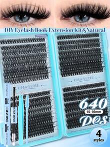 640pcs/Set DIY Eyelash Extension Kit, Eyelash Cluster Set, Curl Degree 10D-100D, Includes Eyelash Glue, Tweezers And Eyelash Brush. Suitable For Home Use. Comes With Eyelash Cluster Manual (4 Mixed Styles). Essential For Christmas Travel. - 彩色 - 查看 6